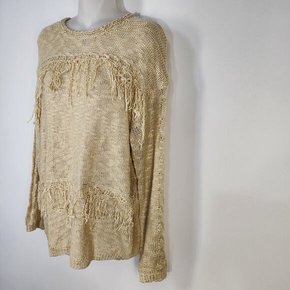 143 Story By Lineup Sweater Womens Large Fringe Tasseled Open Knit Boho Pullover - Picture 5 of 9
